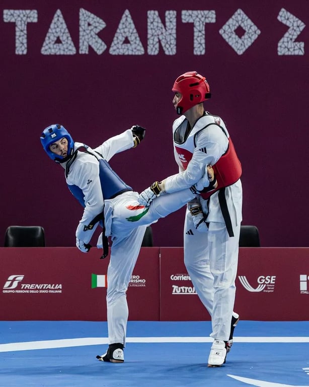 Taekwondo athlete during the closing stages of the competition in Massafra