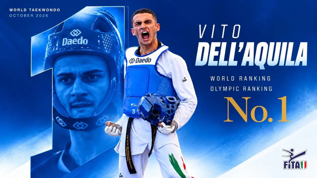 FITA graphic marking Vito Dell’Aquila’s October 2026 world and Olympic ranking leads.