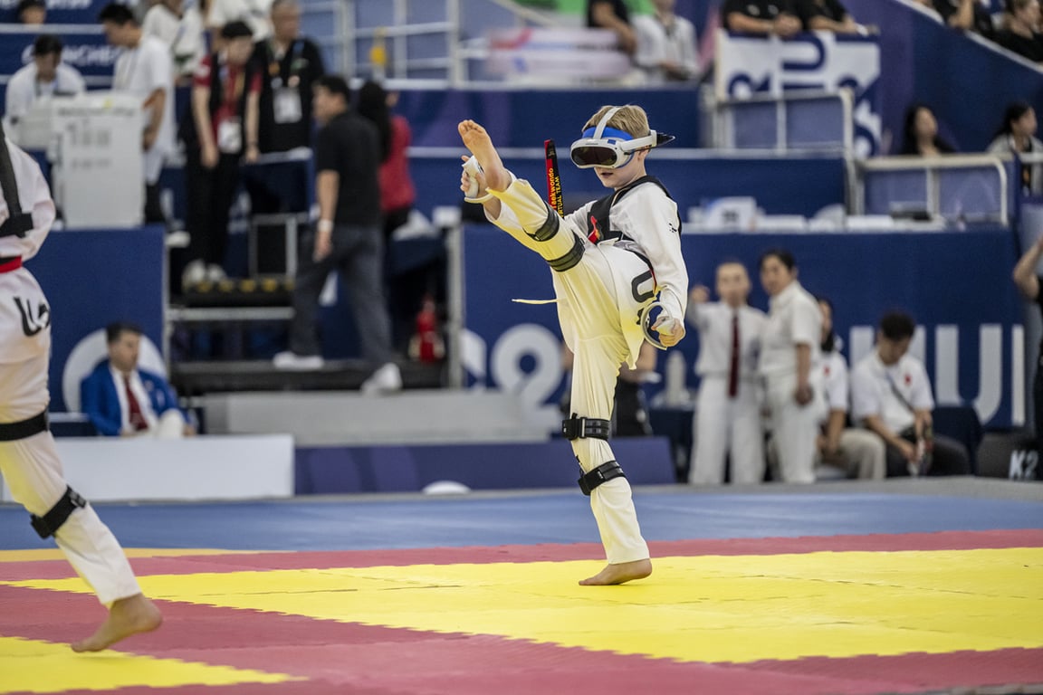 Athletes use Virtual Taekwondo equipment during the G1 competition in Chuncheon