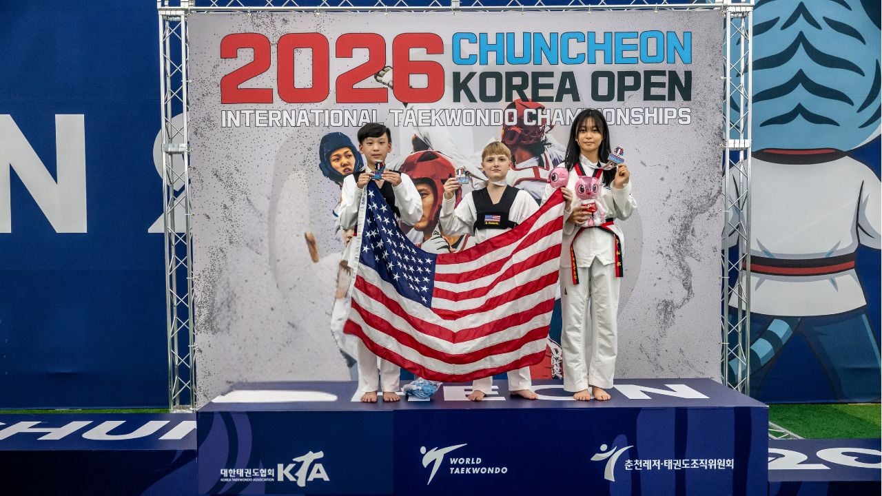 Under 14 Mixed medallists following the Virtual Taekwondo competition in Chuncheon