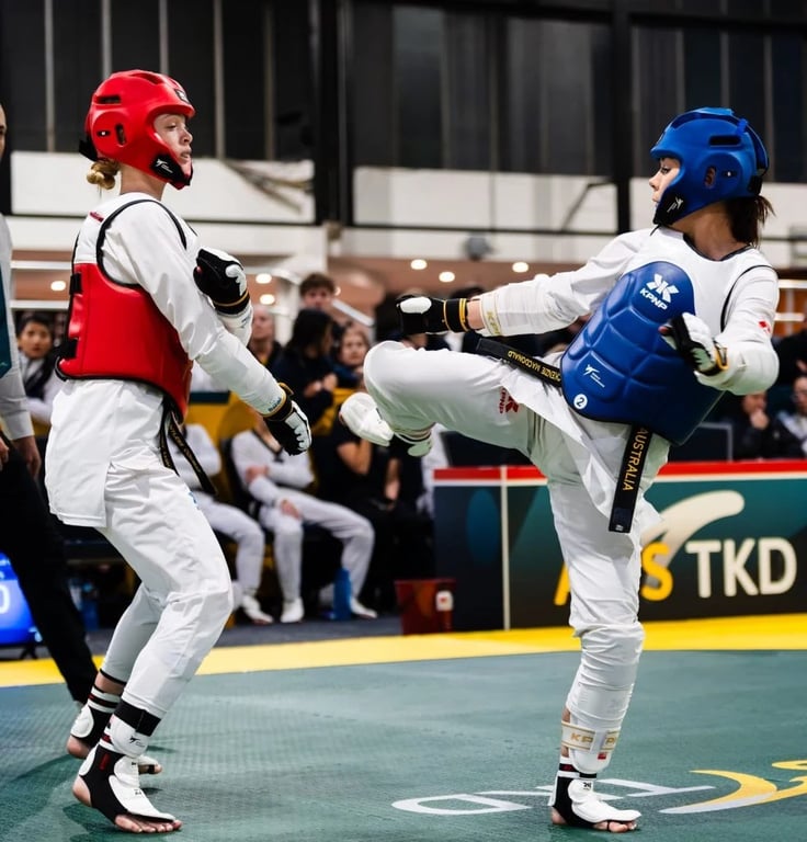 Mackenzie Macdonald in competition at the 2026 Australian National Taekwondo Championships.
