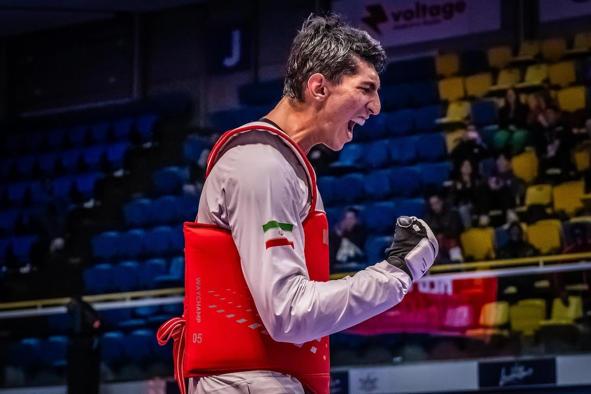 Arian Salimi celebrates his victory in Paris