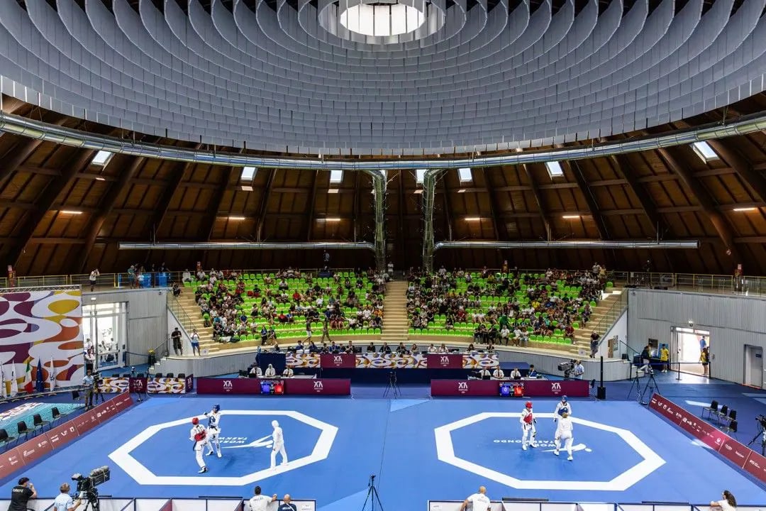 Two taekwondo courts inside Palazzetto Giovanni Paolo II in Massafra